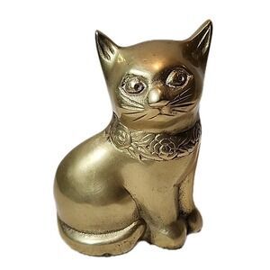 Brass Cat Figurine 5" Tall Vintage